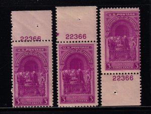 1939 Washington Inauguration Sc 854 MNH matched set plate number 22366 (L