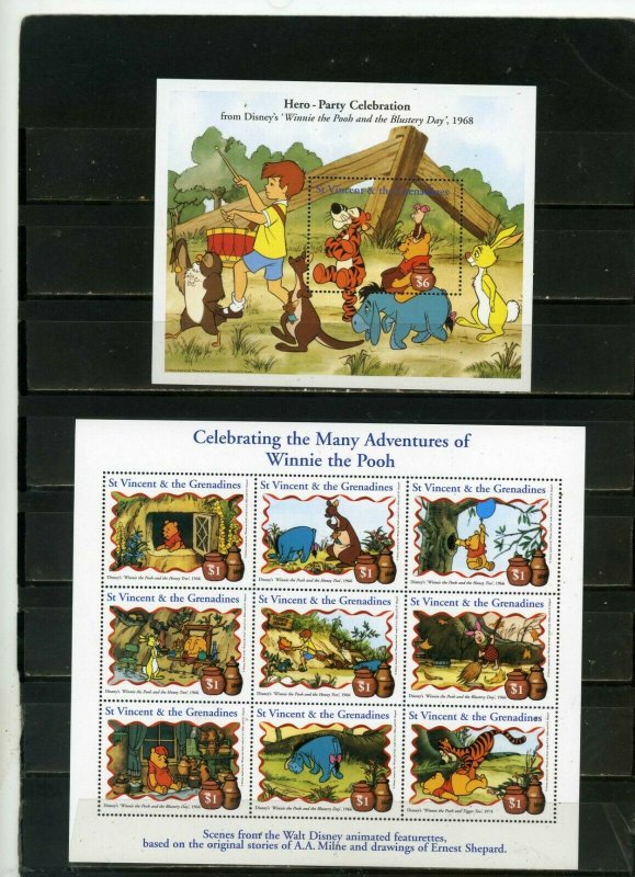 ST.VINCENT 1998 DISNEY WINNIE THE POOH SHEET OF 9 STAMPS & S/S MNH 