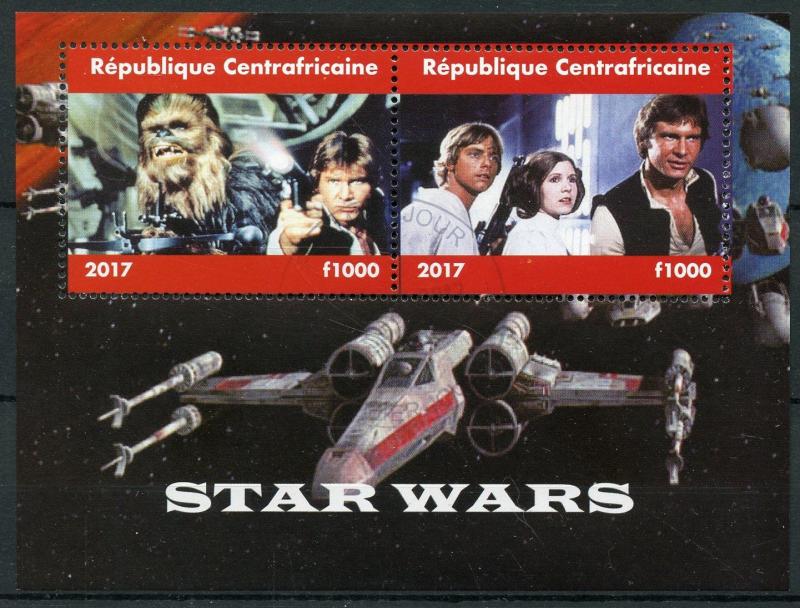 Central African Rep 2017 CTO Star Wars Han Solo Luke Skywalker 2v M/S Stamps