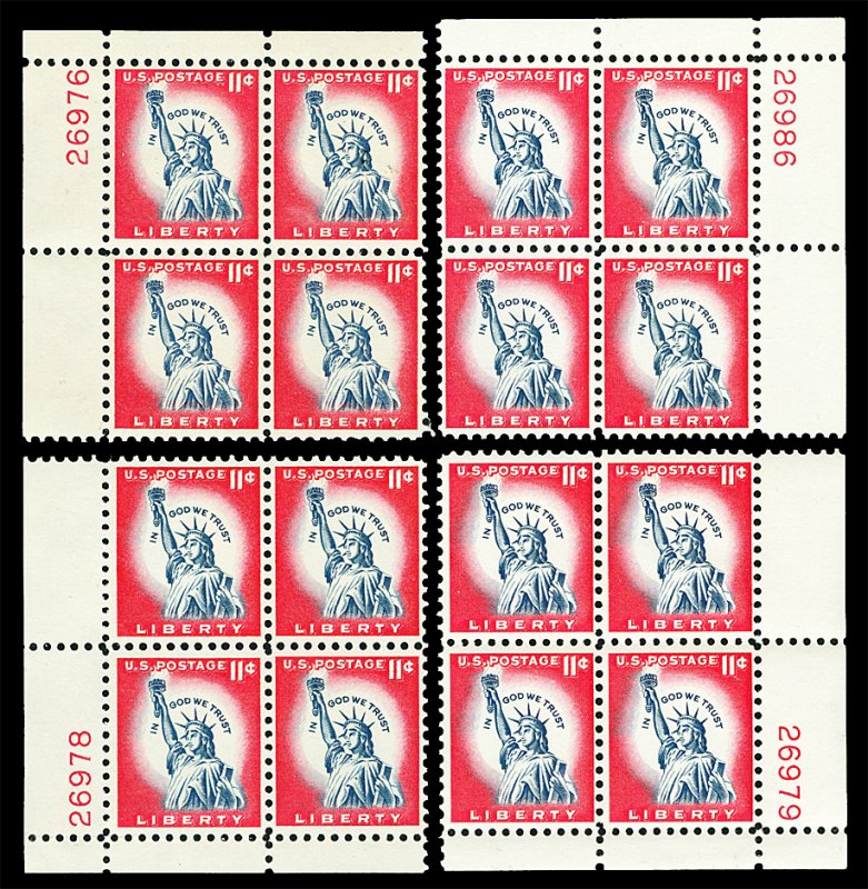 Scott 1044A 11c Statue Liberty Series Four Plate Blocks Mint NH
