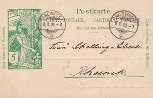 Switzerland 1900 5cent grn UPU Post Card Walzenhausen to Rheineck. Nice Cancels.