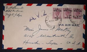 1949 MEF Libya Airmail Cover Tripoli to Houston Texas USA Av2 Handstamp