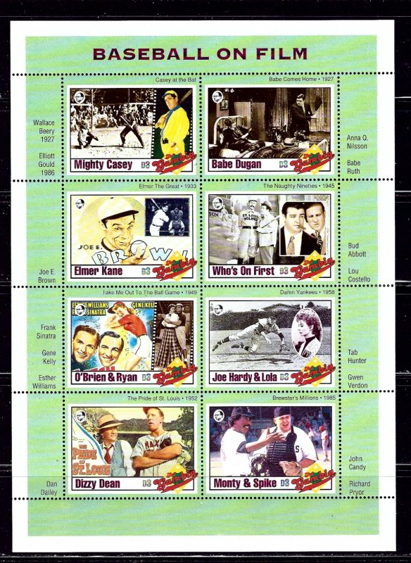 Gambia 1348 MNH 1993 Baseball on Film sheet of 8  (B1P2)