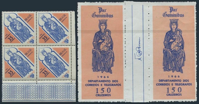 Brazil 1030 card,103 block/41,1031a gutter,MNH. Christmas 1966.Madonna & Child.