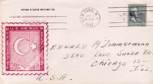 USA 1947 Cover Sc 820 First in Flight Cachet thru Ankara, Turkey FAM18 FFC