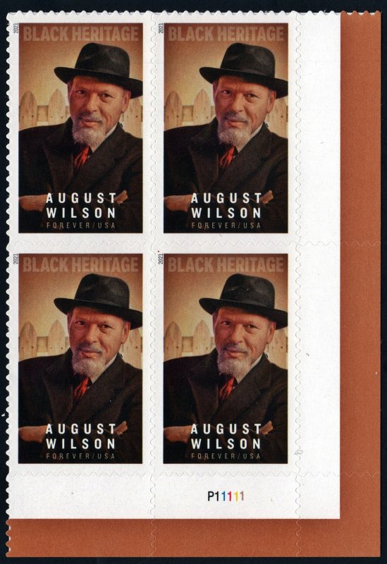 NEW ISSUE (55¢) Black Heritage: August Wilson Plate Block: LR# P11111 (2021) SA