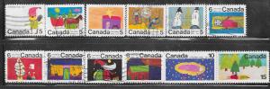 Canada #519-530 Christmas  set complete (U) CV $3.75