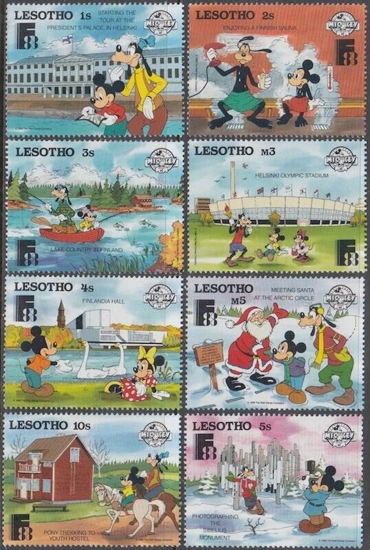 LESOTHO # 640-7 DISNEY STAMPS ISSUED for FINLAND INT'L STAMP EXHIBITION