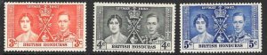 BRITISH HONDURAS 1937 KGVI CORONATION Set Sc 112-114 MH