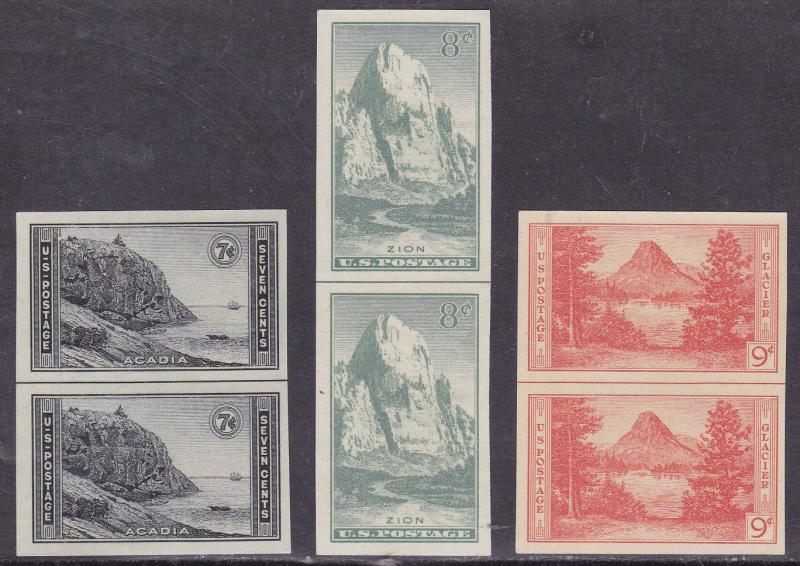 United States 1935 National Parks Three Horizontal Line Pairs 7c, 8c, & 9c. NGAI