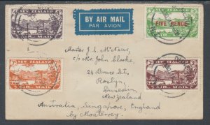 New Zealand Sc C1-C4 on 1934 Air Mail Cover, Dunedin Local Usage