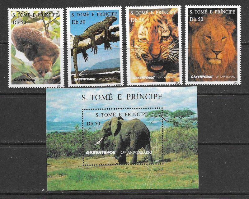 Sao Tome and Principe 1237-41 MNH Animal set cpl. ,vf.  2022 CV $14.25