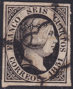 Spain 1851 Sc 6 used spider (araña) cancel