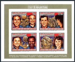 Mauritania 609-612a imperf sheet,MNH. US Space Shuttle Challenger explosion,1986