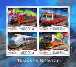 Togo - 2019 Norwegian Trains - 4 Stamp Sheet - TG190232a