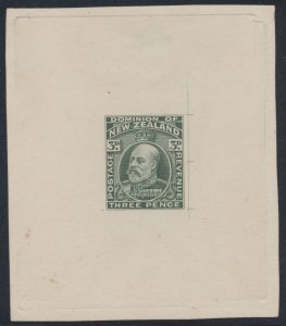New Zealand Edward VII 3d(s) green die proof on thick card full die on large