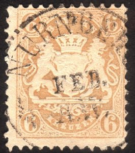 1870, Germany Bavaria, 6Kr, Used, Sc 25