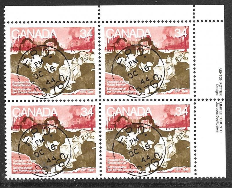 Canada 1094i: 34c Canadian Forces Postal Service, plate block, MNH, VF