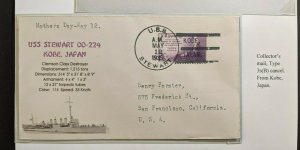 1935 USS Stewart Kobe Japan Cover to San Francisco CA Cancel 3s(B)