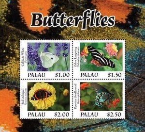 Palau 2020 - Butterflies Insects Flowers - Sheet of 4 Stamps - Scot #1447 - MNH