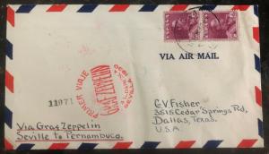 1930 Seville Spain Graf Zeppelin First Flight Cover to Pernambuco Brazil LZ 127