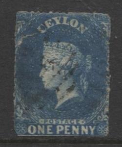 Ceylon - Scott 25b - QV - Issue -1861- Wmk 6 - Used - Single 1p Stamp