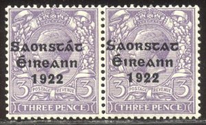 IRELAND #49a Mint - 1922 3p Violet, Accent Omitted