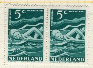 NETHERLANDS; 1948 early Child Welfare issue Mint hinged Pair 5c.