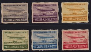 Germany c. 1920 6x Military Airship M II Zeppelin Metzeler Advertising Stamps