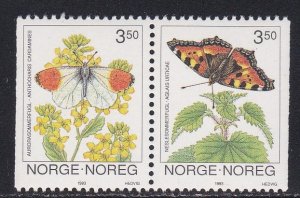 Norway # 1033-1034, Butterflies, NH, 1/2 Cat.