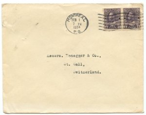 ?2 x 5c violet Admiral to SWITZERLAND, 1924, cover Canada