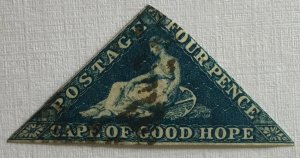 CAPE OF GOOD HOPE 4d IMPERF TRIANGLE FINE USED FINE CUT AROUND EDGES SG#19 C5181