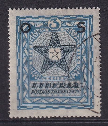 Liberia  #O143  cancelled  1923  overprint 3c  Liberian star