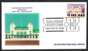 5760-FDC-63cRailroad Stations-San Bernardino-WallyJrCachet-23-M-103-BWP