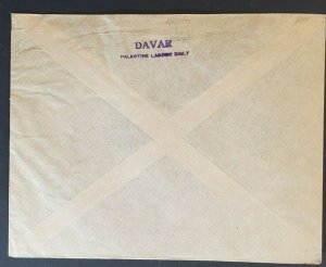 1943 Palestine to New York USA Multi Franking Davar Advertising Air Mail Cover