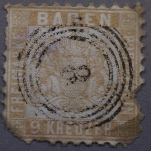 Germany States Baden #23 Used with Concentric Circles Numeral 8 FILLER FLAWS