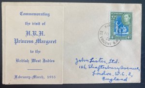 1955 St Vincent First Day Cover FDC Royal Visit HRH Princess Margaret To England