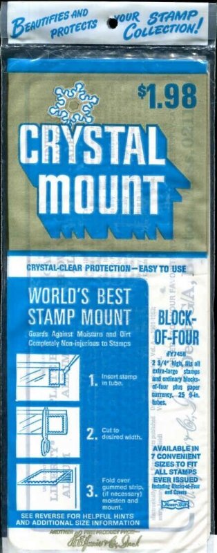 Crystal Mount H.E. Harris Block of 4 Size 2 3/4X9  Sealed Package of 25 Tubes 