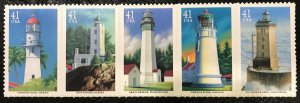 2007 Pacific Lighthouses Strip Of 5 41c Postage Stamps, Sc# 4146-4150, MNH, OG