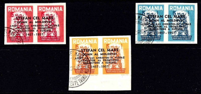 ROMANIA PRIVATE PRINT 1957 EUROPA THEME IMPERF PAIRS SET CDS VF TO XF SOUND