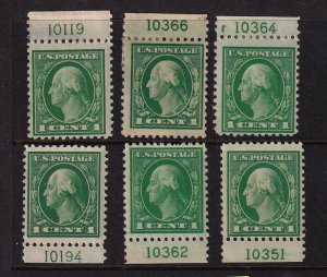 1917 Washington 1c Sc 498 MH/NH lot of plate number singles Hebert CV $18 (L16