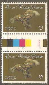 COCOS KEELING ISLANDS Sc# 150 var MNH FVF Gutter Pair Sea Slug