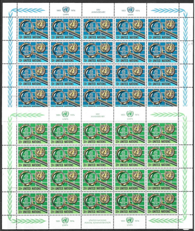 UN NEW YORK 1976 Postal Administration Anniversary Set in PANES Sc 278-279 MNH