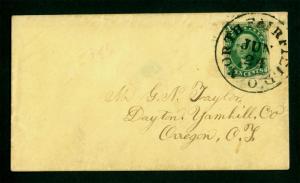 US 1856  WASHINGTON 10c green Type III  Sc# 15 XF used on cover to Oregon