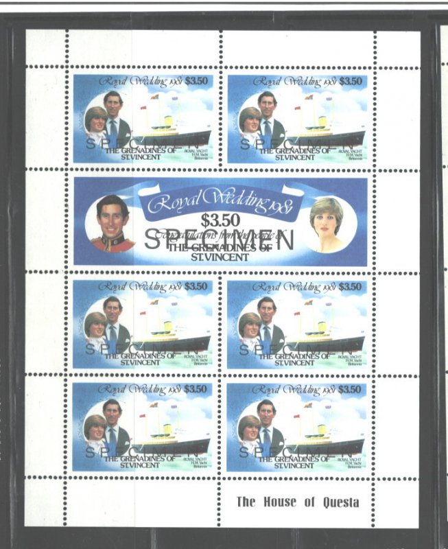 ST.VINCENT& GRENNADINES 1981 ROYAL WEDDING #209,212;214 SPECIMEN OVPT SEE S