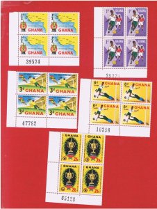 Ghana #61-65  MNH OG  plate blocks of 4 Soccer  Free S/H