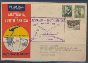 Australia Qantas Flight Cover 1952 South Africa Aircraft  -  see detail / scans