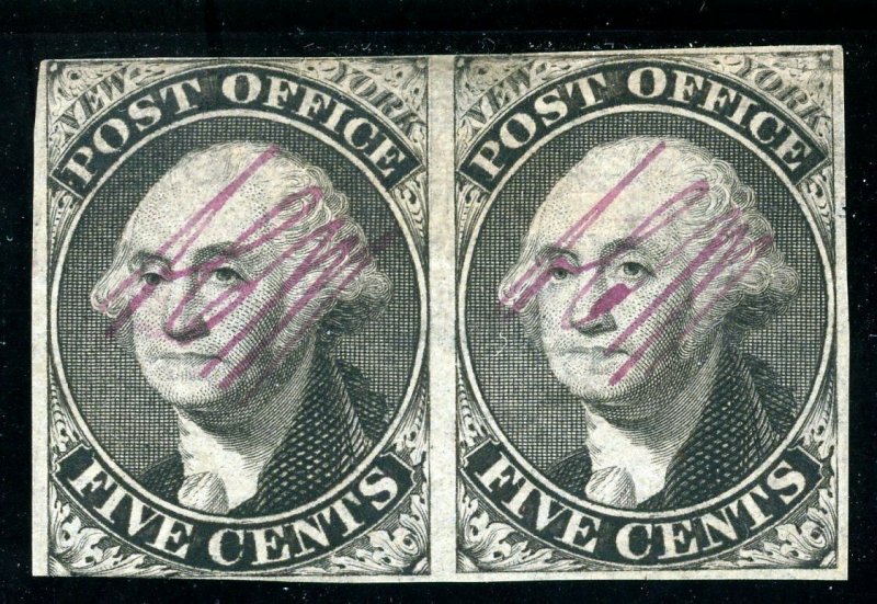 USAstamps Unused VF US 1845 Washington Pair Scott 9X1 OG MH +Cert Very Scarce