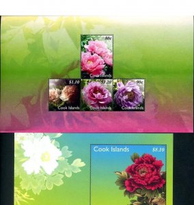Cook Islands #1362-3, 2011 Peony flower SHEETS NH, Cat $19.25