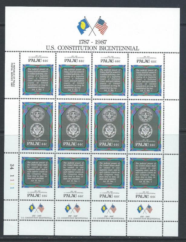 Palau 157a-63a MNH Bi Centennial full sheet, 2014 CV $21.20+